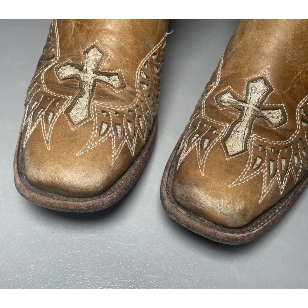Texas Country Leather Inlay Square Toe Boots Women's 6 Mex 23